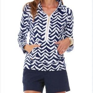 Lilly Pulitzer Navy White Pullover Jacket Resort Wear Athleisure Size Small